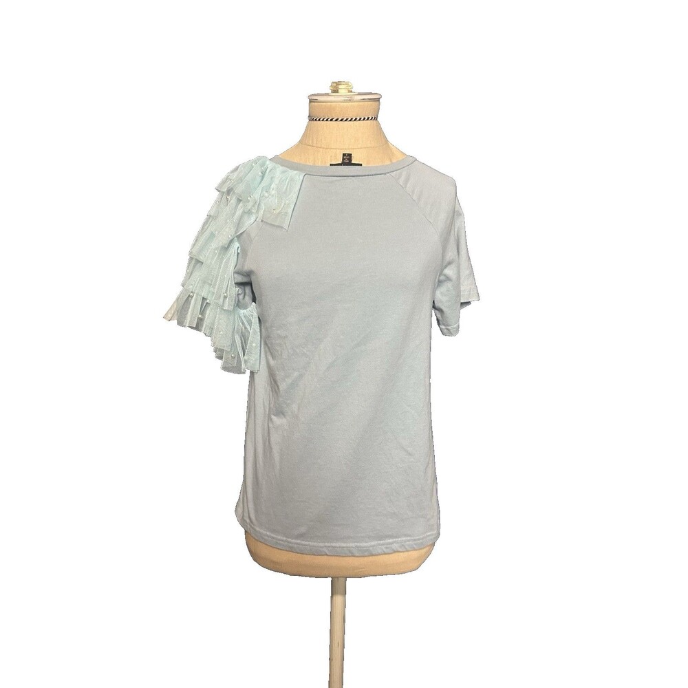 Ontwelfth Women's Short Sleeve Blue Fancy Crew Neck T-Shirt Small